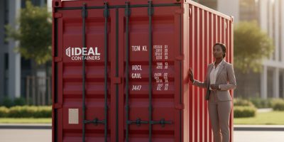 A red 10ft shipping container used for secure storage at a small business site in Nairobi, Kenya