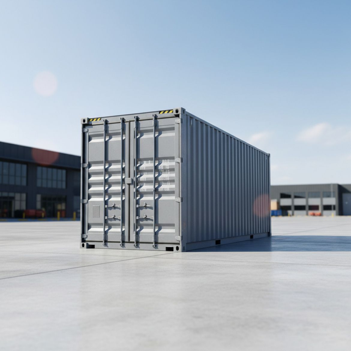 A red 40ft High Cube Container with the IDEAL Containers logo, ready for delivery in a Kenyan industrial setting, showcasing 