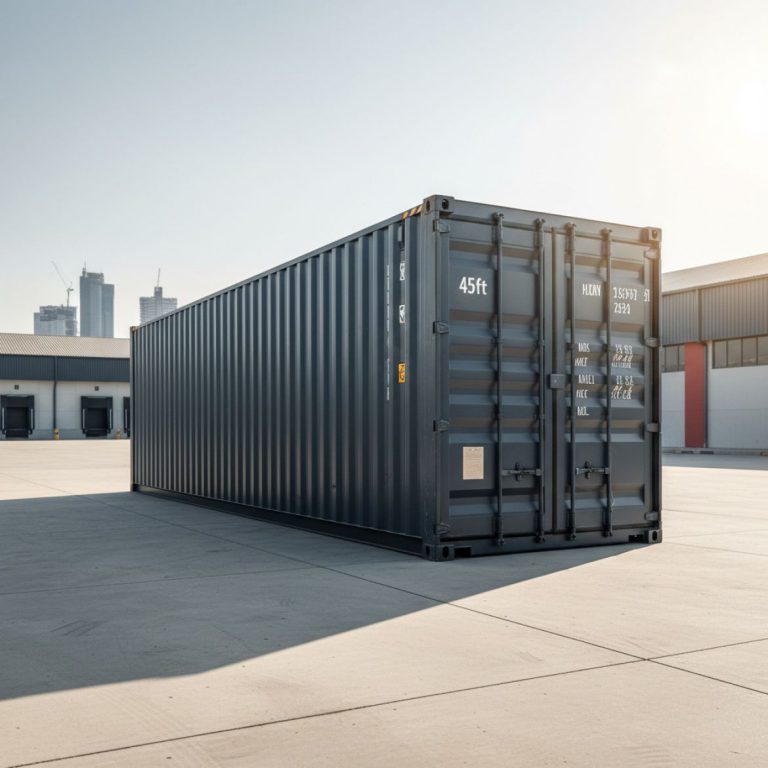 A large 45ft High Cube Container being delivered to a site in Kenya by IDEAL Containers' specialized truck for extra capacity