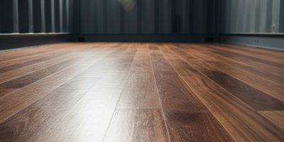 Beautiful hardwood container flooring installed in a modern container office, showcasing durability and aesthetic appeal by I