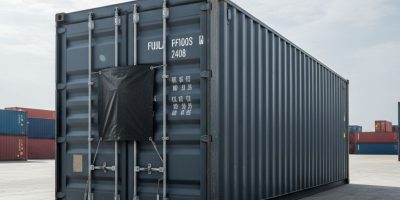 A blue non-operational reefer unit from IDEAL Containers parked in Kenya, showing its insulated structure ready for storage