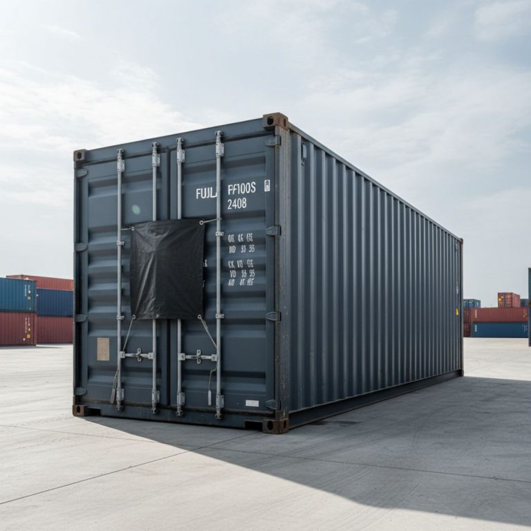 A blue non-operational reefer unit from IDEAL Containers parked in Kenya, showing its insulated structure ready for storage
