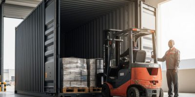 A Pallet-Wide Container being loaded with multiple rows of Euro pallets side-by-side, showcasing optimized cargo space for bu