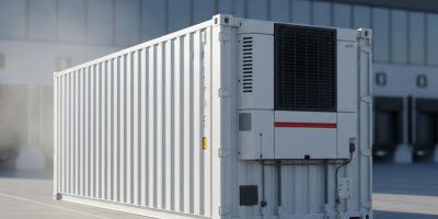 A white IDEAL Containers reefer unit providing reliable cold storage for fresh food products in Kenya.