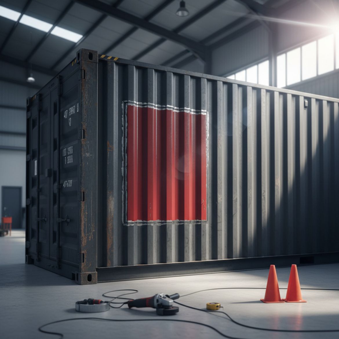 Skilled technician performing welding on a shipping container in Kenya, illustrating expert shipping container repair service