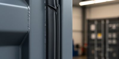 Close-up of a new rubber door seal & gasket on a shipping container door, showing weatherproofing