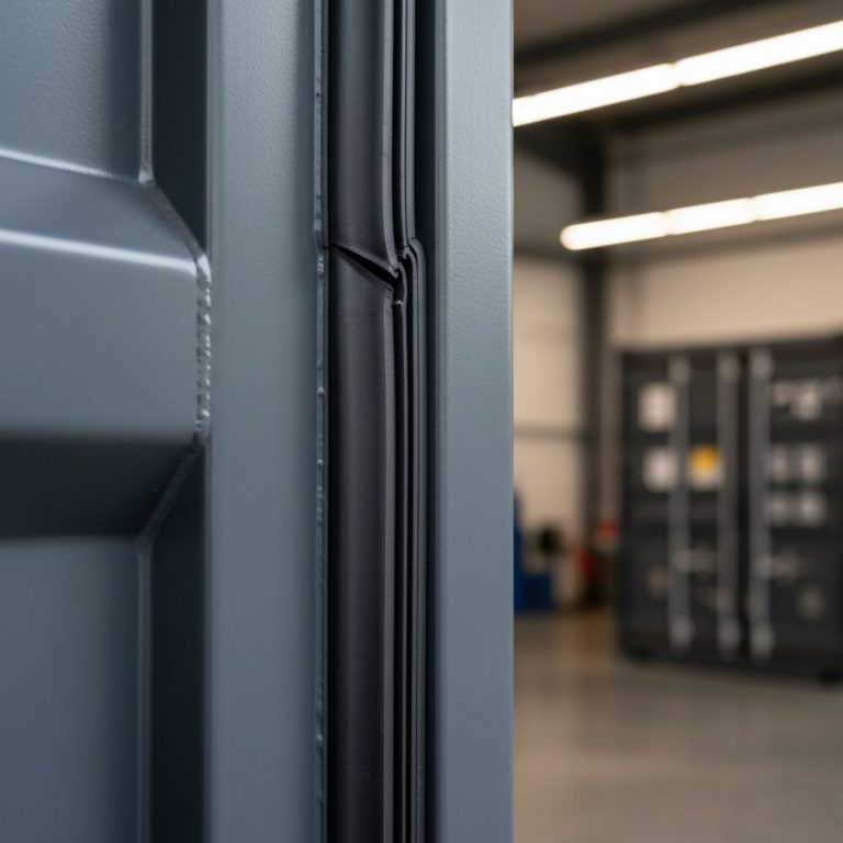 Close-up of a new rubber door seal & gasket on a shipping container door, showing weatherproofing