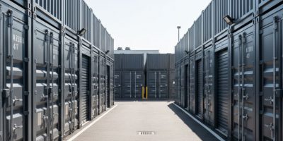 Exterior of IDEAL Containers' secure 24/7 access storage facilities with CCTV cameras and an accessible gate in Kenya.