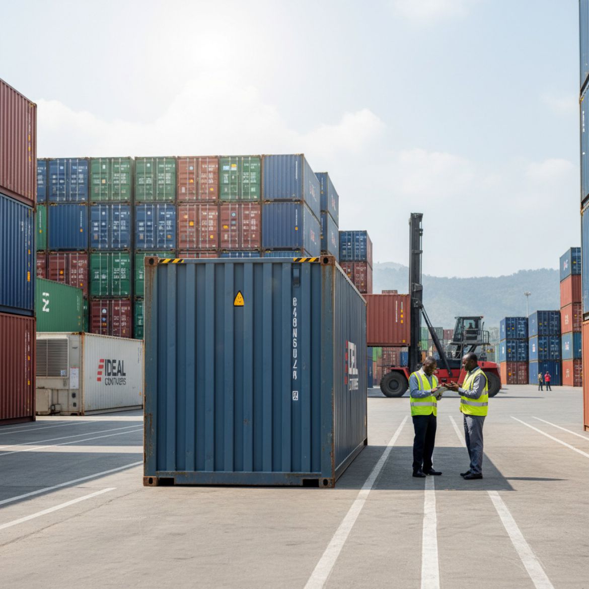 Various shipping containers at IDEAL Containers yard in Athi River, Kenya