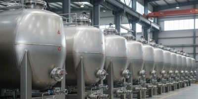 Large ISO chemical storage tanks from IDEAL Containers at an industrial site in Kenya